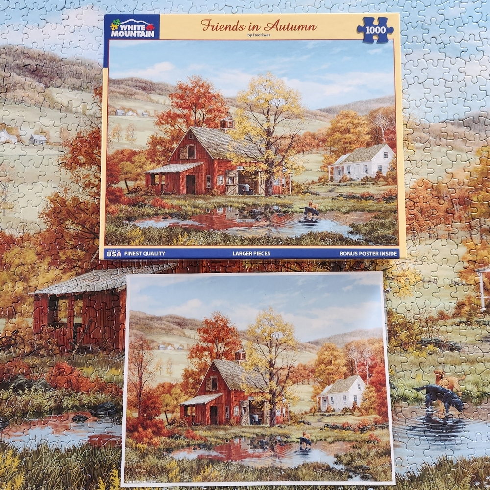 WHITE MOUNTAIN 1000-PIECE JIGSAW PUZZLE FRIENDS IN AUTUMN W/POSTER COMPLETE